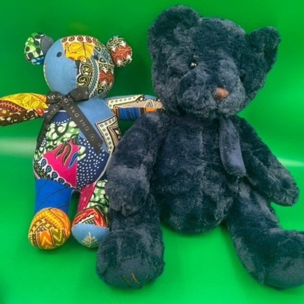 Two Teddy Bears, One Dalton Boston and Dennis Basso Home, Patchwork, Navy Plush